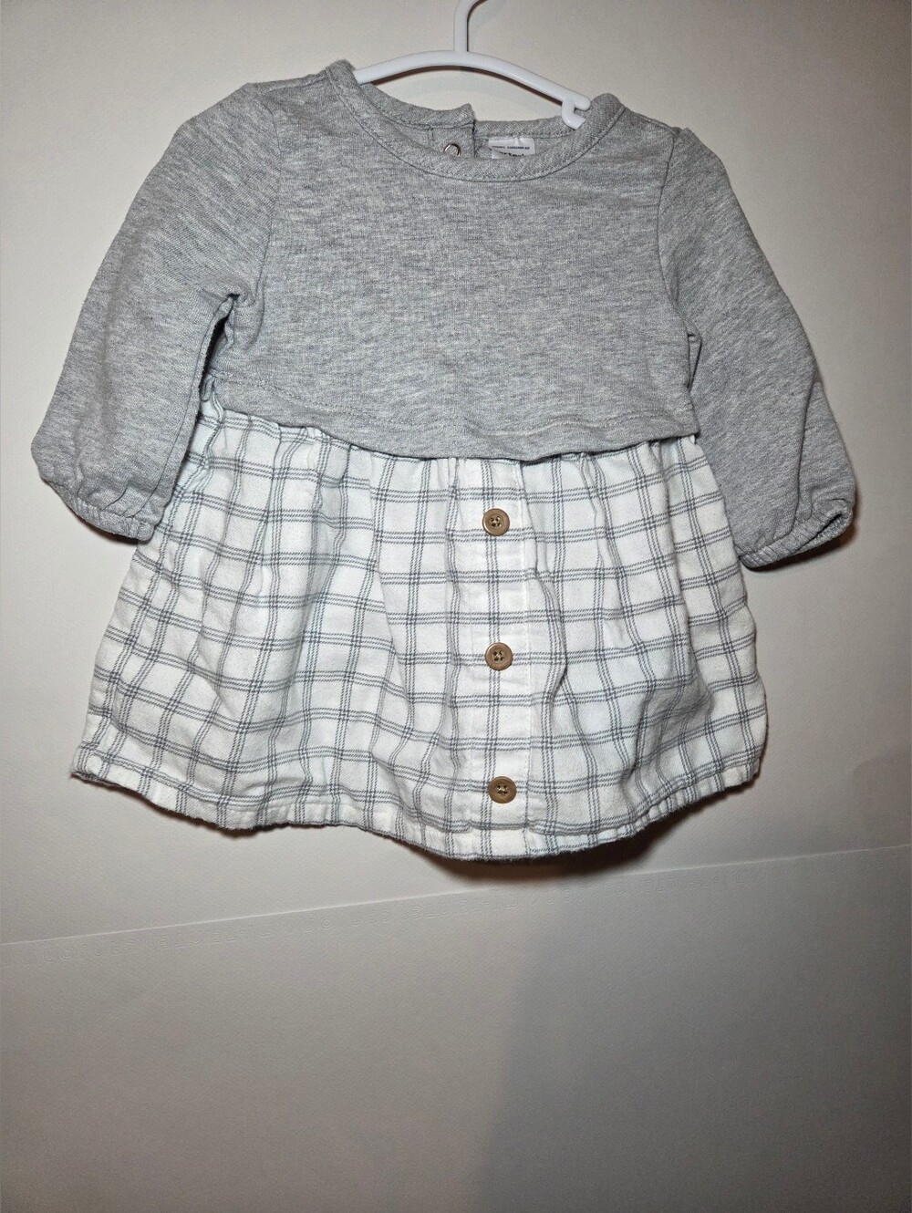 Carter's Gray & White Plaid Baby Dress Long Sleeve (Stockings Not Included)